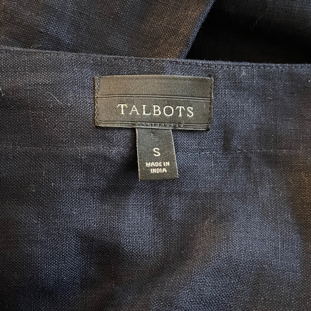 TALBOTS Linen Navy & White Embroidered & Beaded Beach Scene Dress Size Small - Picture 5 of 6